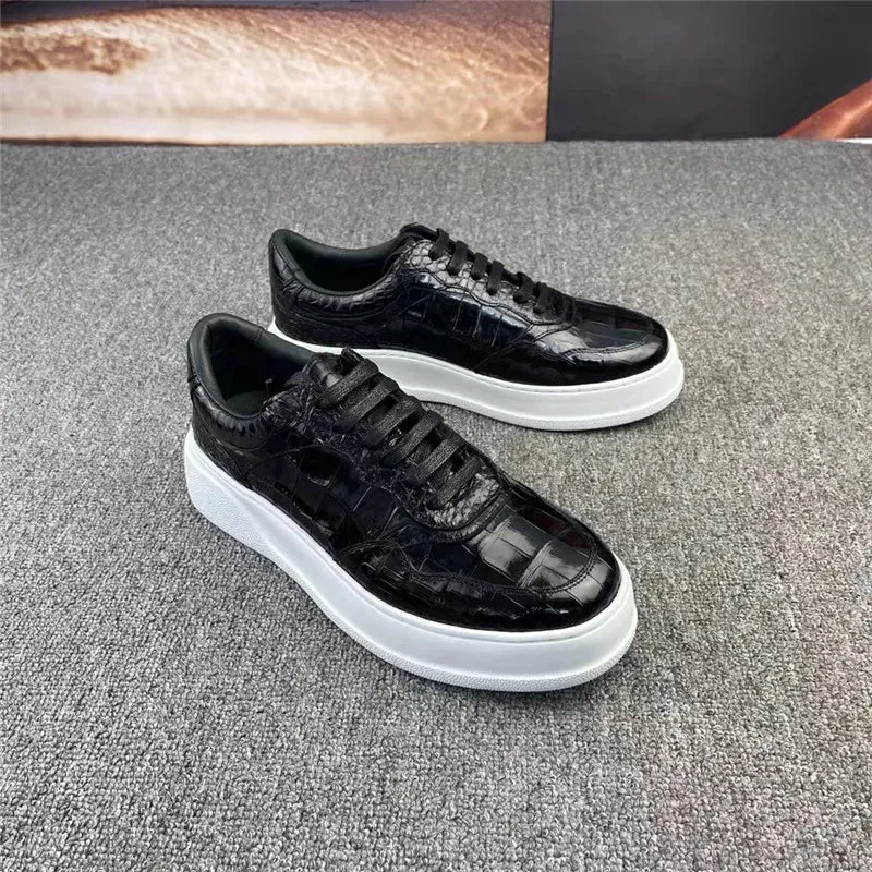 Men's Classic Black Color Genuine Leather Lace-up Casual Shoes