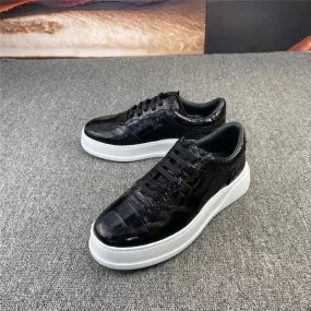 Men's Classic Black Color Genuine Leather Lace-up Casual Shoes