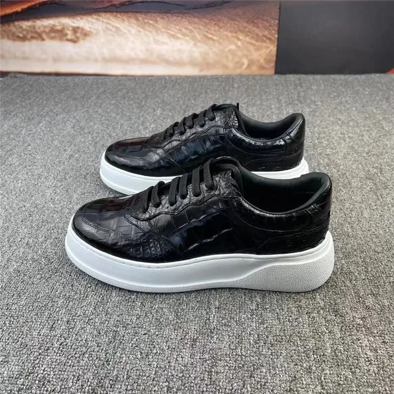 Men's Classic Black Color Genuine Leather Lace-up Casual Shoes