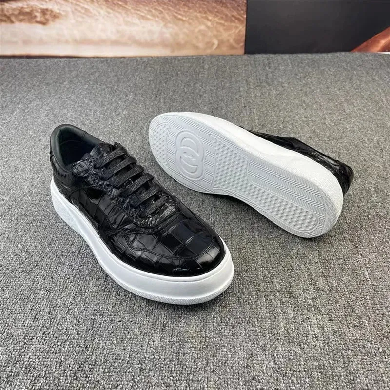 Men's Classic Black Color Genuine Leather Lace-up Casual Shoes