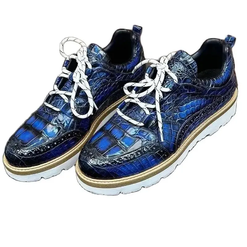 Men's Fashion Lace-up Genuine Crocodile Belly Skin Causal Shoes