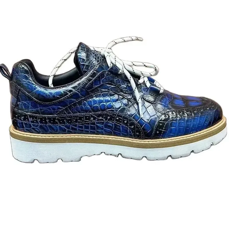 Men's Fashion Lace-up Genuine Crocodile Belly Skin Causal Shoes