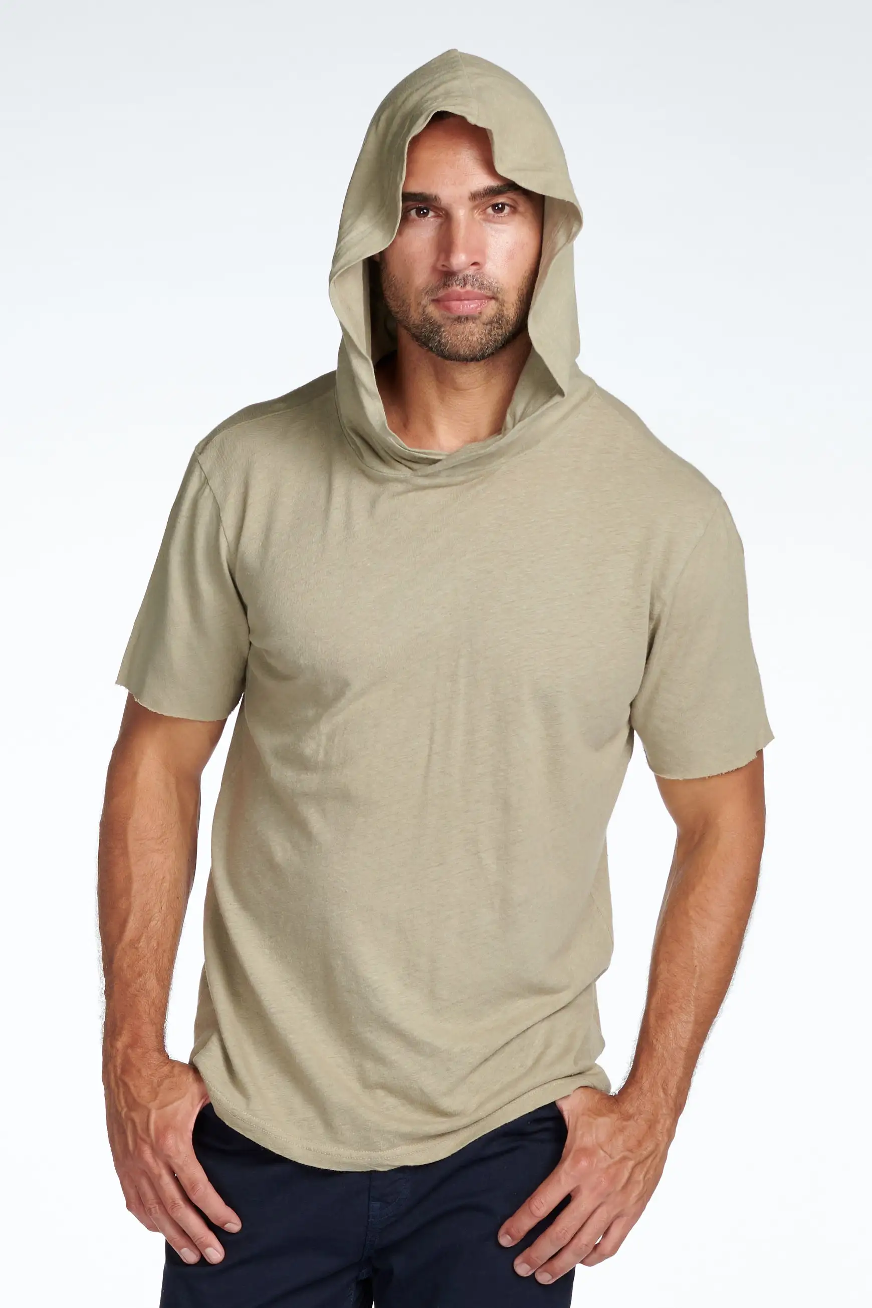 Men's Linen Blend Short Sleeve Hoodie