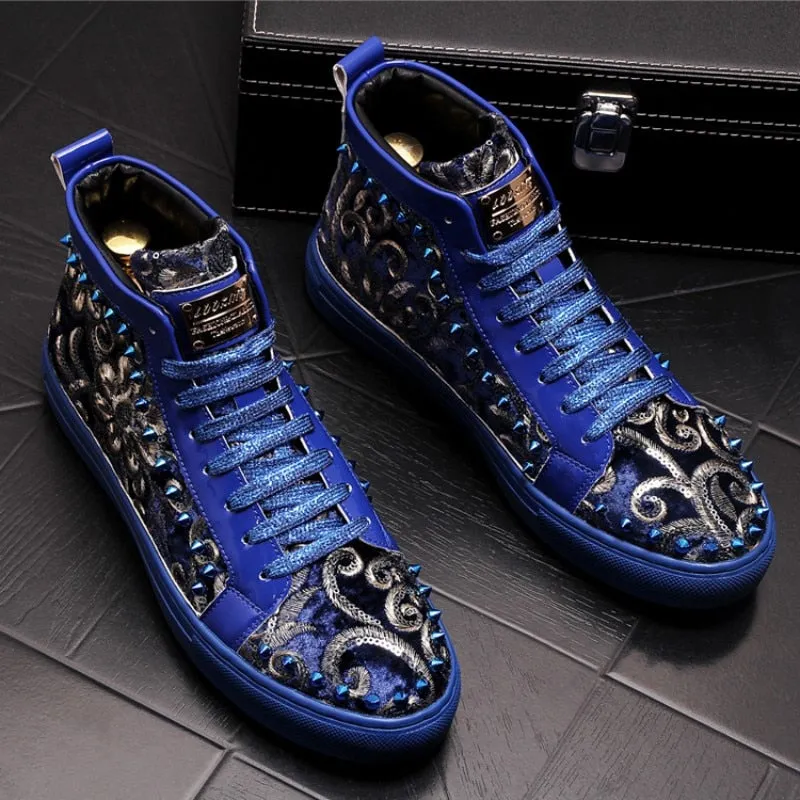 Men's Luxury Punk Style Mixed Colors Rivet Casual High Top Shoes