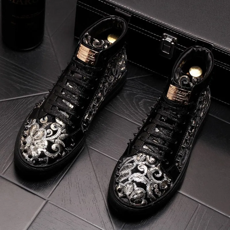 Men's Luxury Punk Style Mixed Colors Rivet Casual High Top Shoes