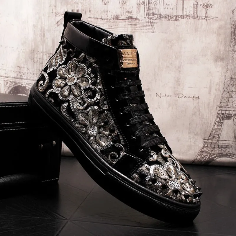 Men's Luxury Punk Style Mixed Colors Rivet Casual High Top Shoes