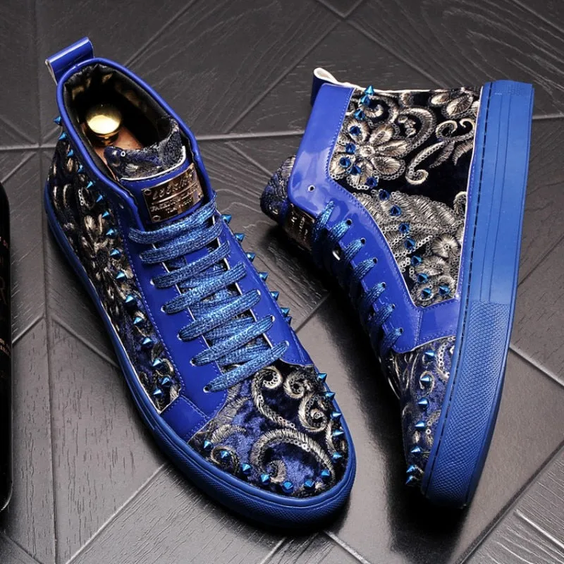 Men's Luxury Punk Style Mixed Colors Rivet Casual High Top Shoes