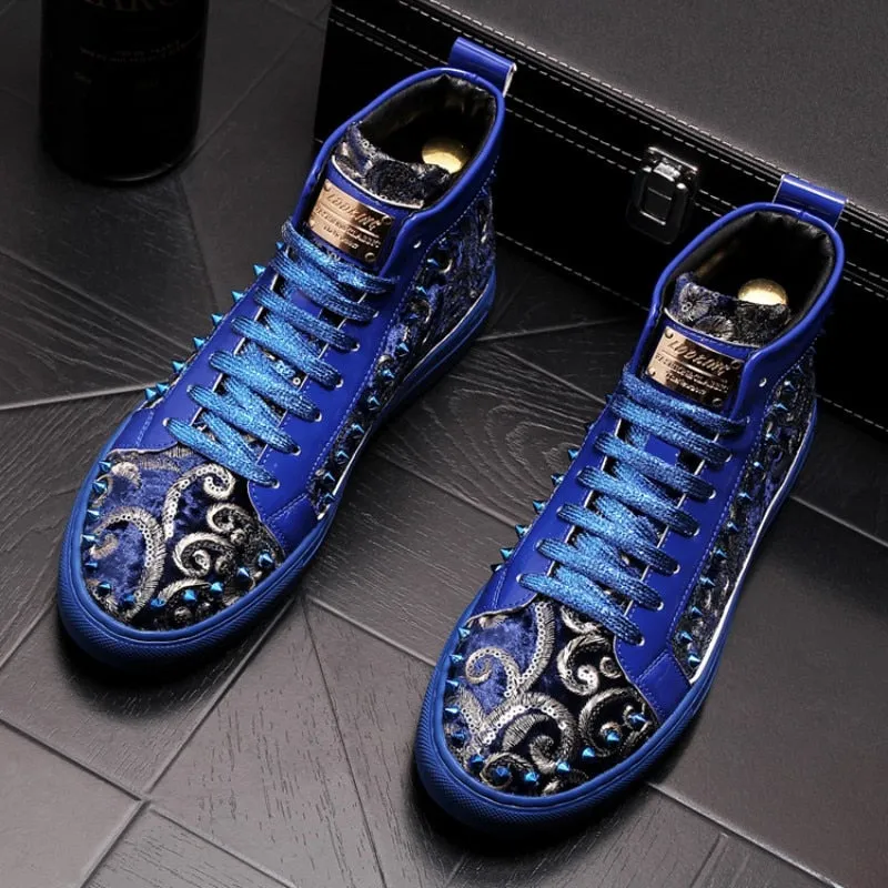 Men's Luxury Punk Style Mixed Colors Rivet Casual High Top Shoes