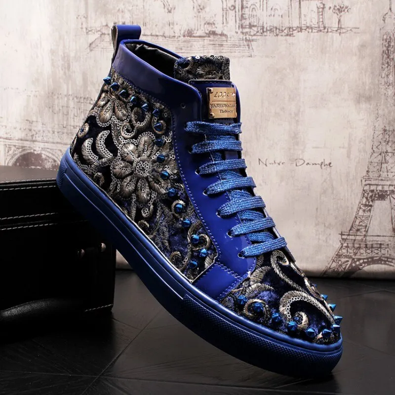 Men's Luxury Punk Style Mixed Colors Rivet Casual High Top Shoes