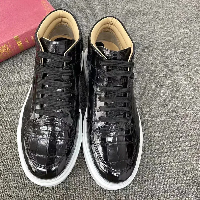 Men's Winter Casual Genuine Alligator Leather Lace-up High-top Shoes