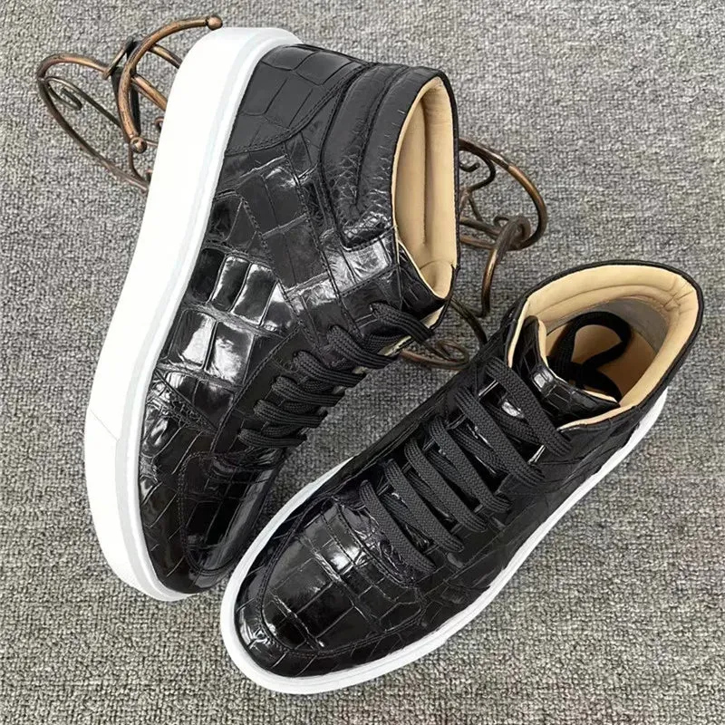 Men's Winter Casual Genuine Alligator Leather Lace-up High-top Shoes