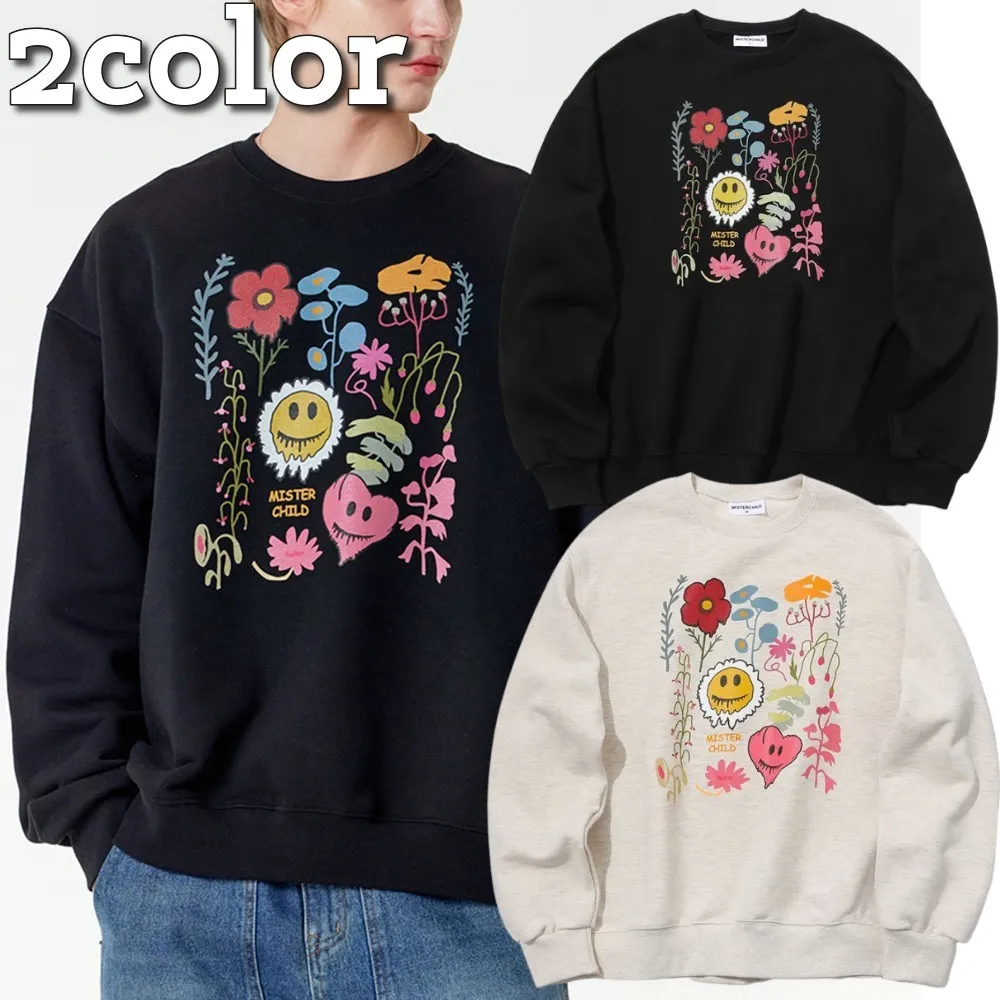 MISTER CHILD  |Heart Flower Patterns Unisex Street Style Long Sleeves