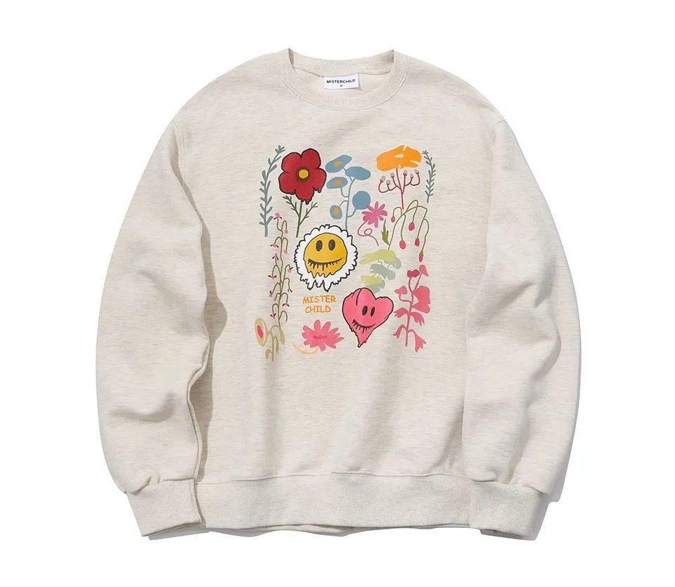 MISTER CHILD  |Heart Flower Patterns Unisex Street Style Long Sleeves