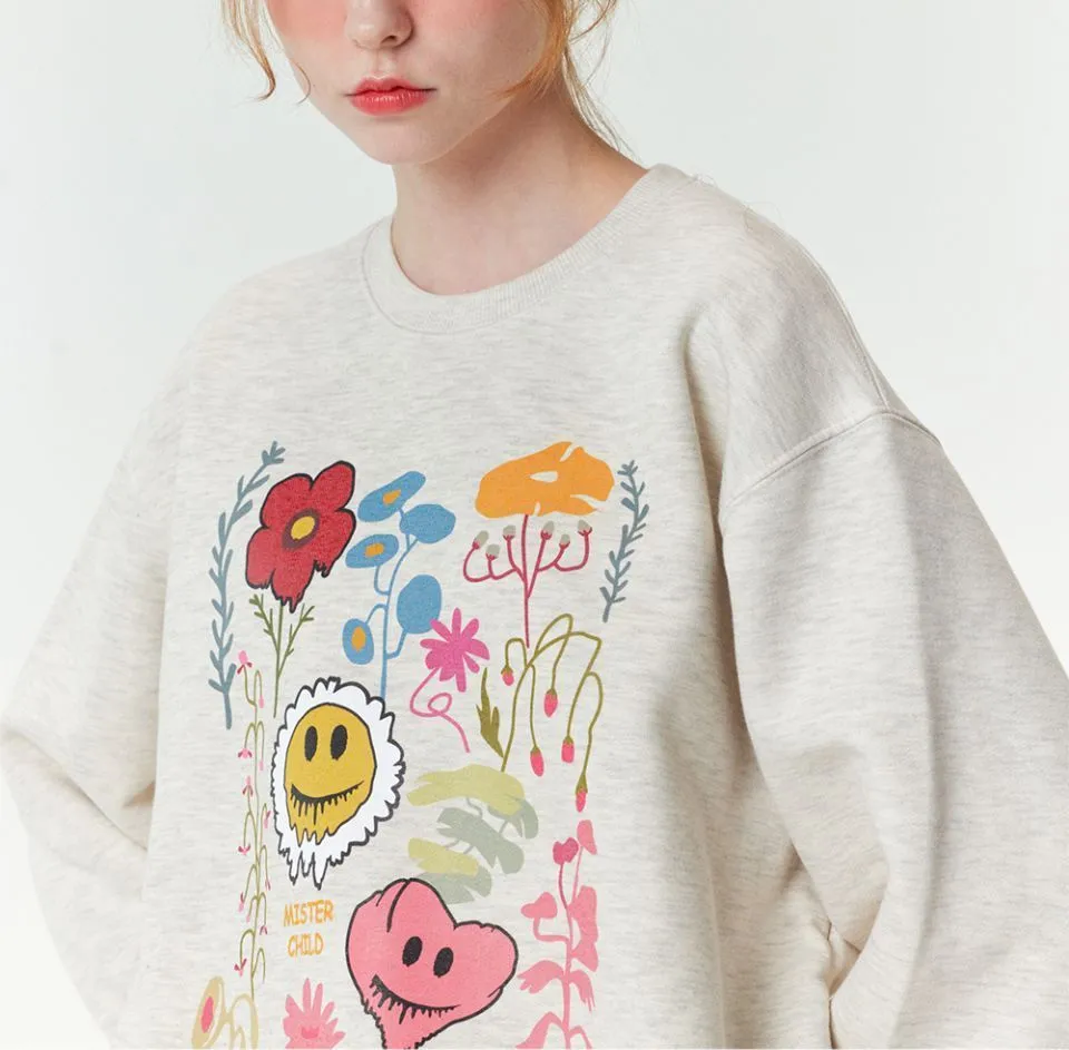 MISTER CHILD  |Heart Flower Patterns Unisex Street Style Long Sleeves