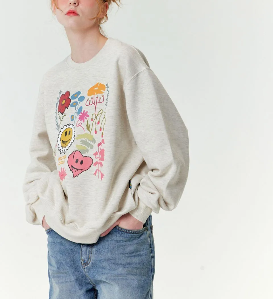 MISTER CHILD  |Heart Flower Patterns Unisex Street Style Long Sleeves