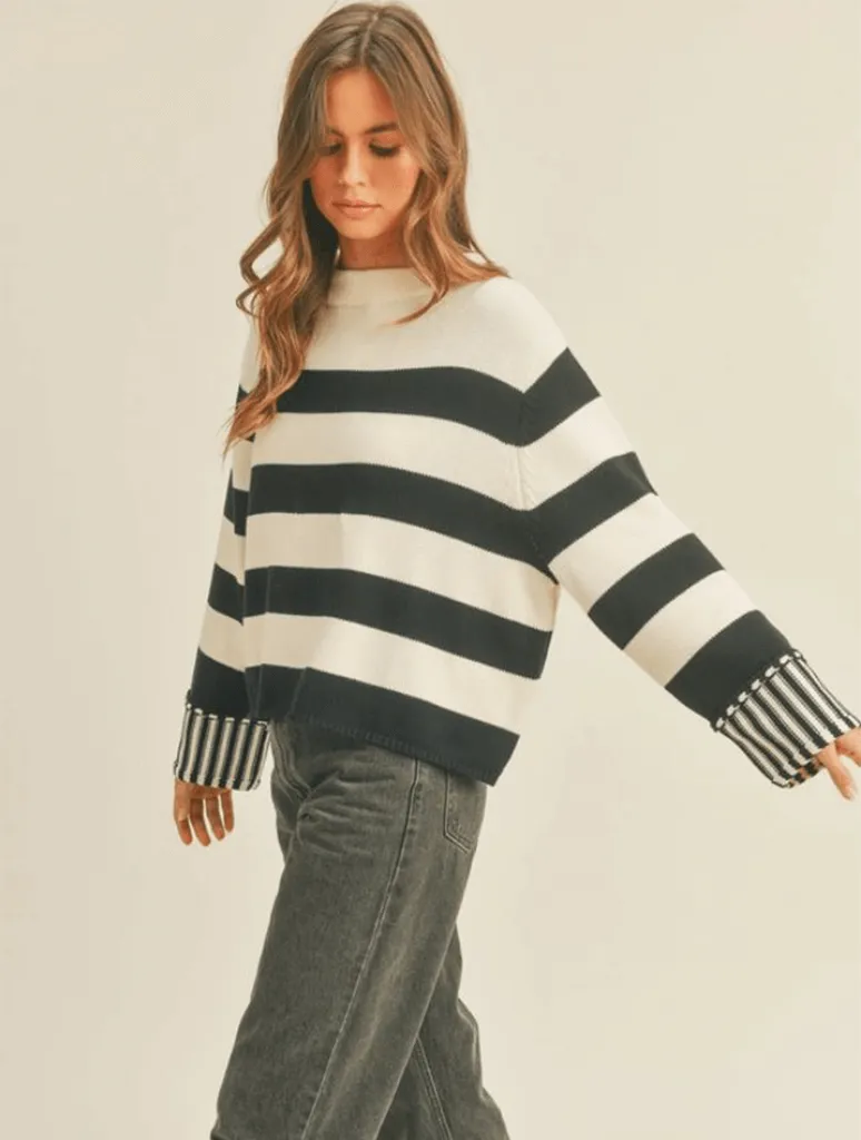 Mock Neck Stripe Sweater