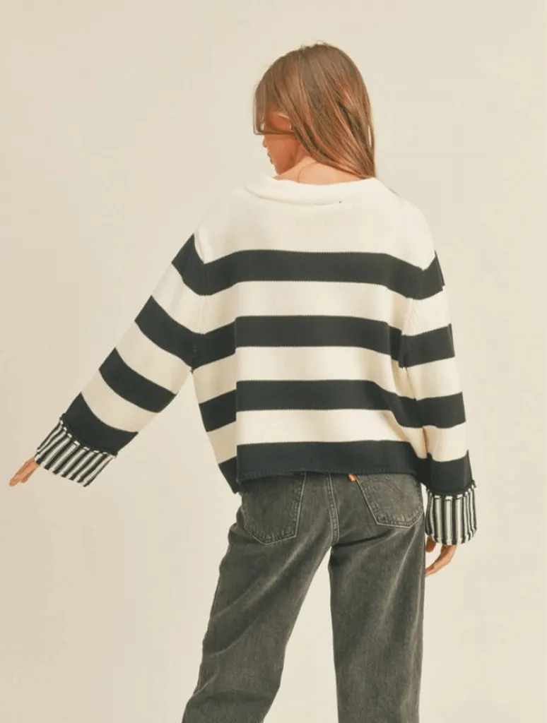 Mock Neck Stripe Sweater