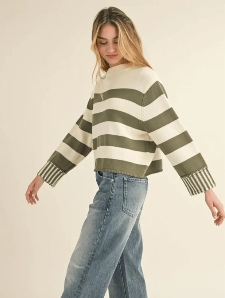 Mock Neck Stripe Sweater