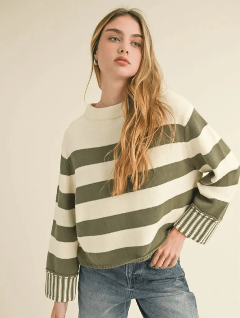 Mock Neck Stripe Sweater