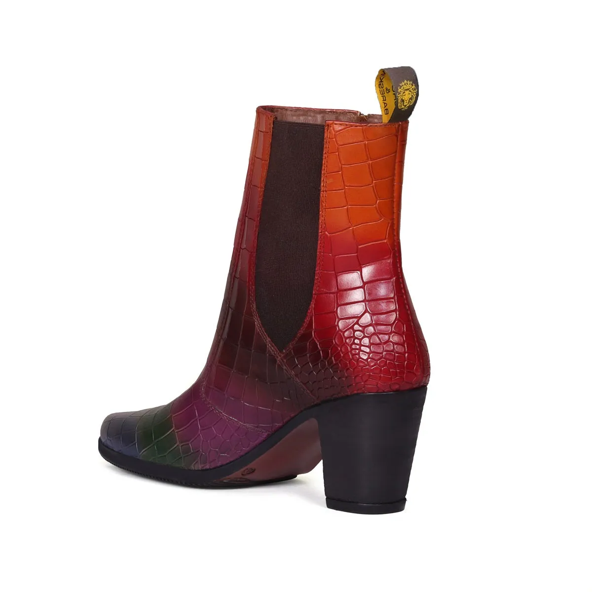 Multi Colored Ladies Boot With Zip Closure in Deep Cut Croco Textured Leather by Brune & Bareskin