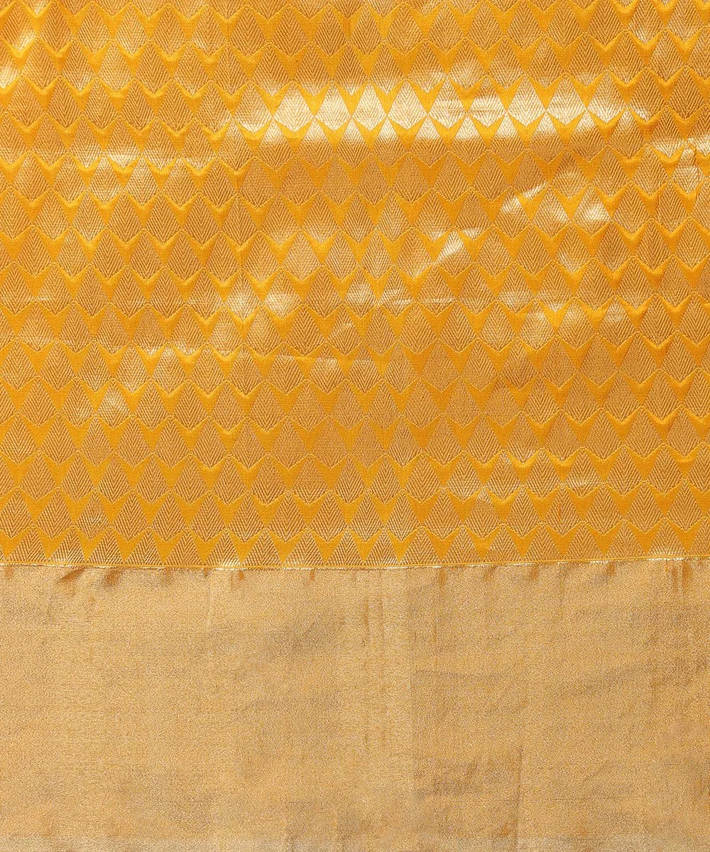 Mustard Handloom Pure Katan Silk Banarasi Saree with Kadhwa Boota and Plain Golden Border