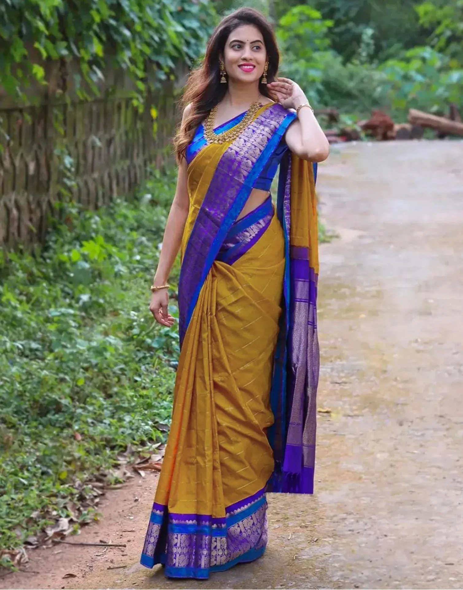 Mustard Jacquard Silk Saree