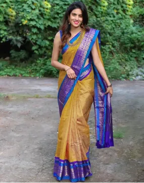 Mustard Jacquard Silk Saree