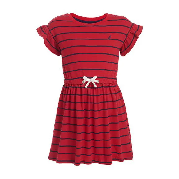 Nautica Girls Short Sleeve Dress Red Stripe/Navy