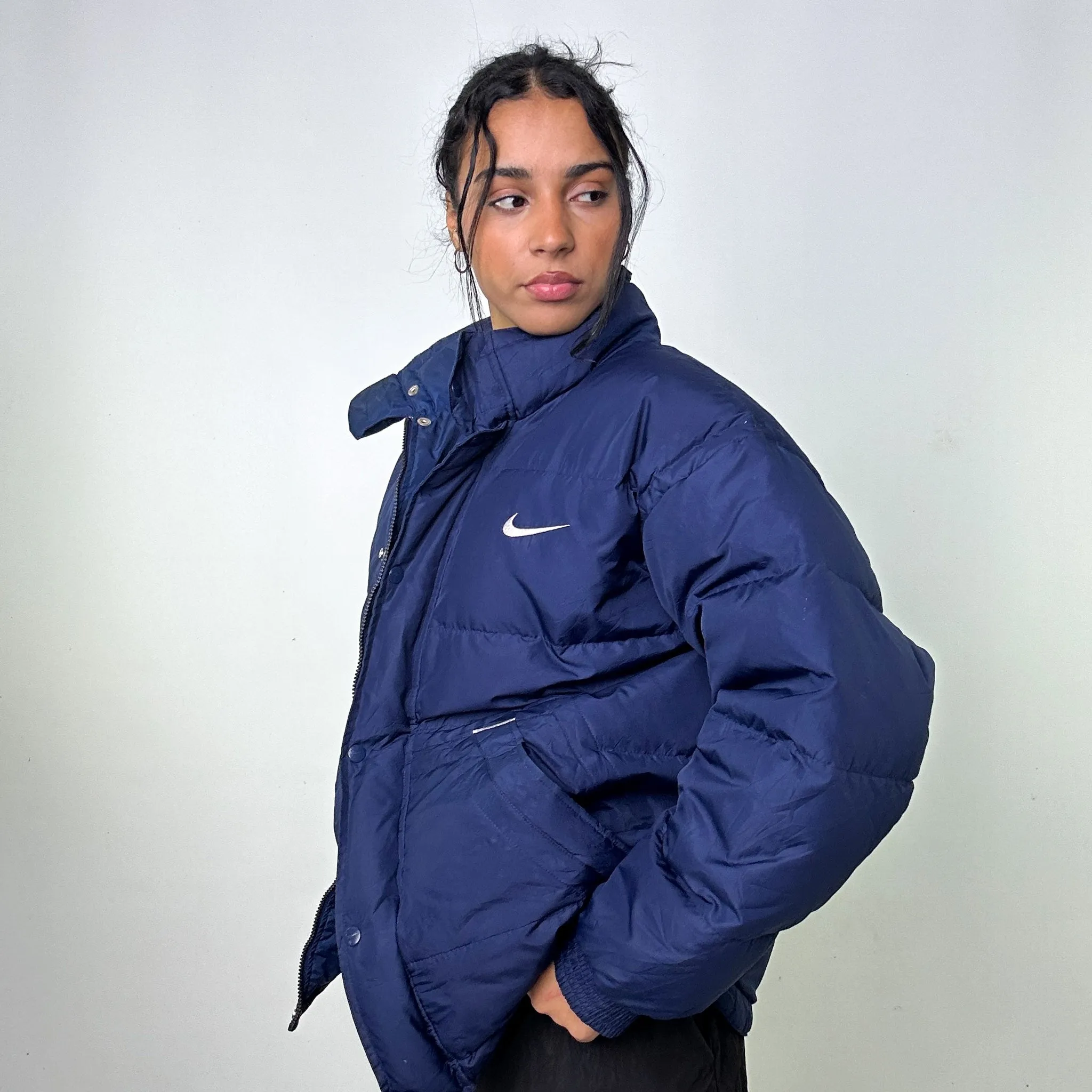 Navy Blue 90s NIKE Puffer Jacket Coat (M)