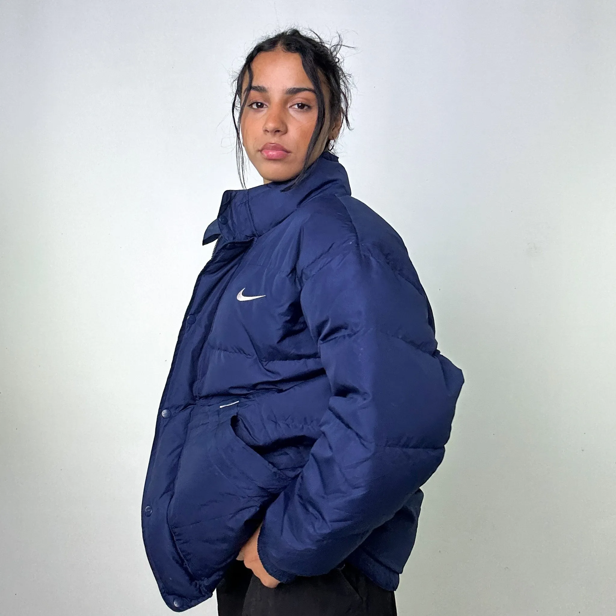 Navy Blue 90s NIKE Puffer Jacket Coat (M)