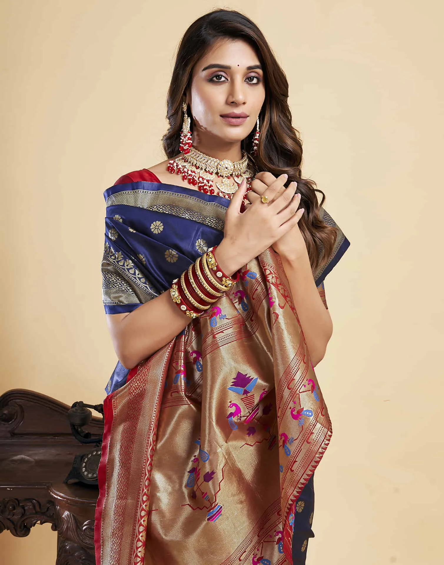 Navy Blue Silk Woven Paithani Saree