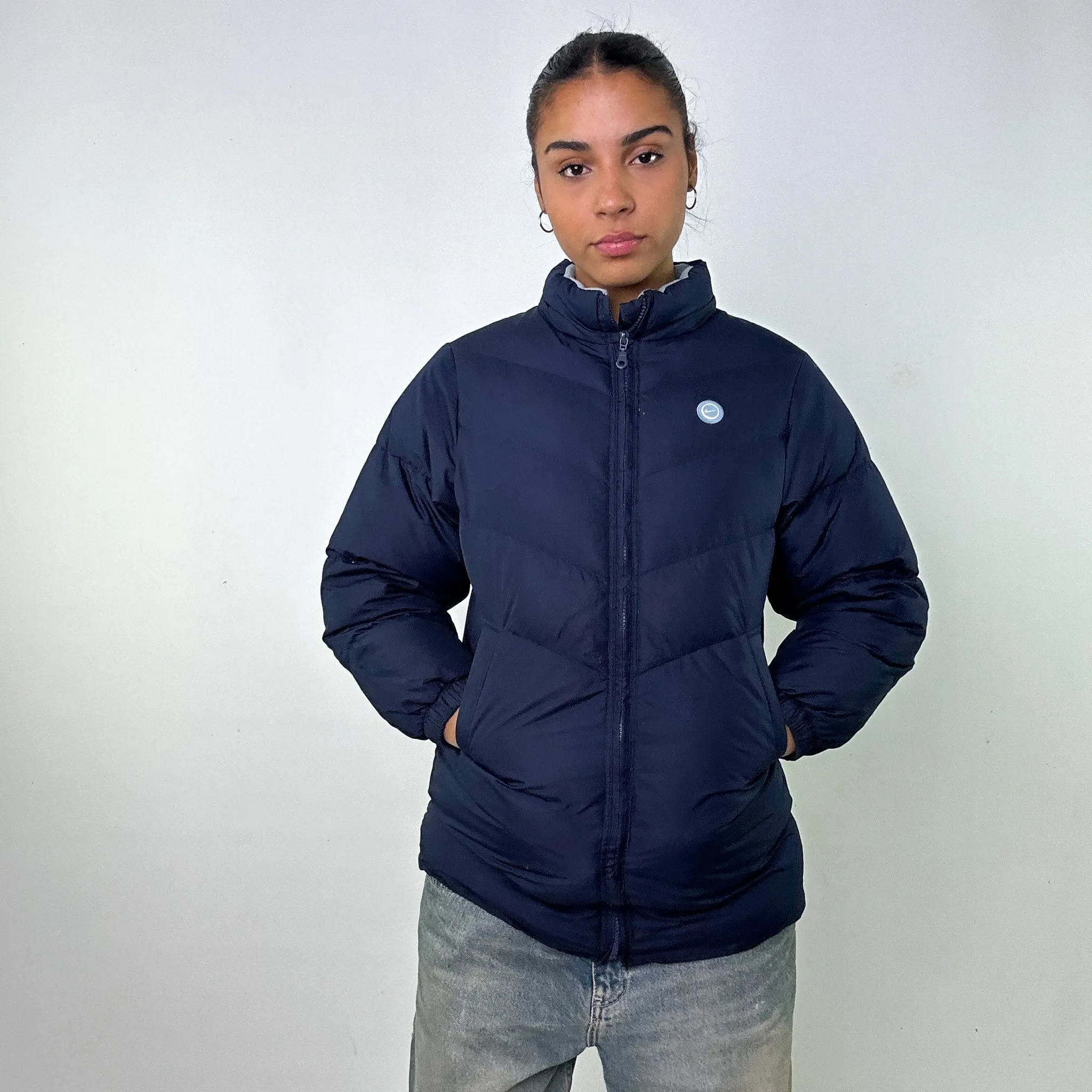 Navy Blue y2ks NIKE Puffer Jacket Coat (M)