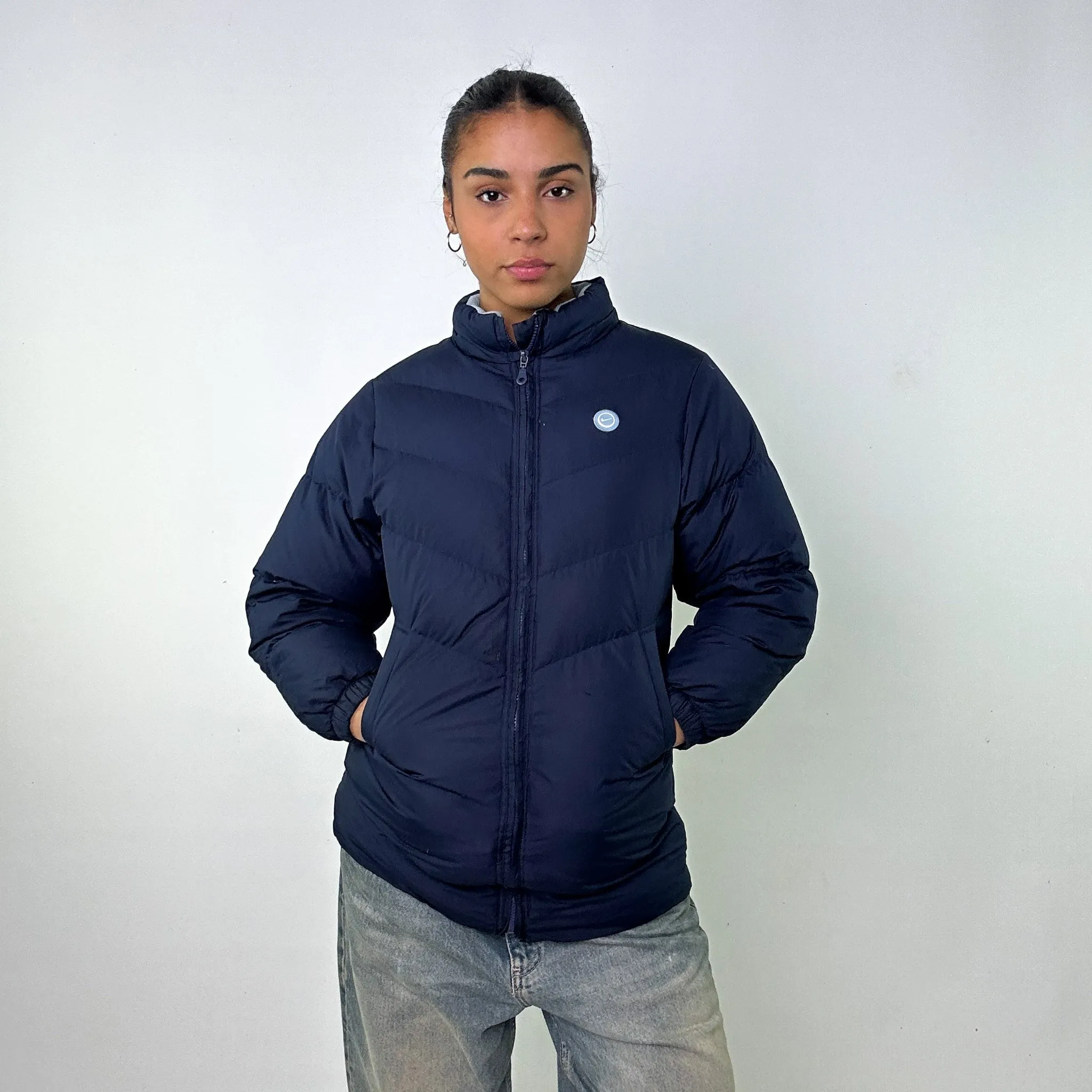 Navy Blue y2ks NIKE Puffer Jacket Coat (M)