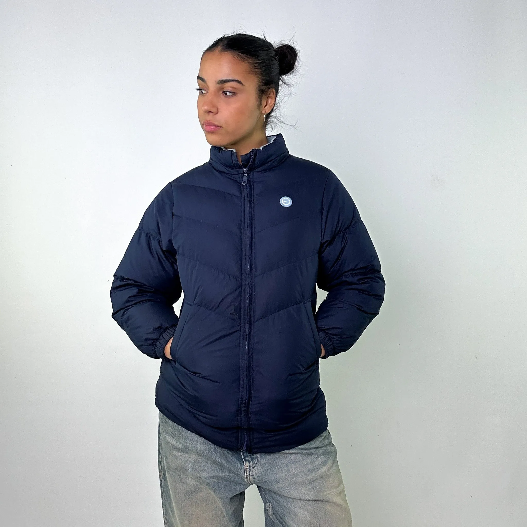 Navy Blue y2ks NIKE Puffer Jacket Coat (M)