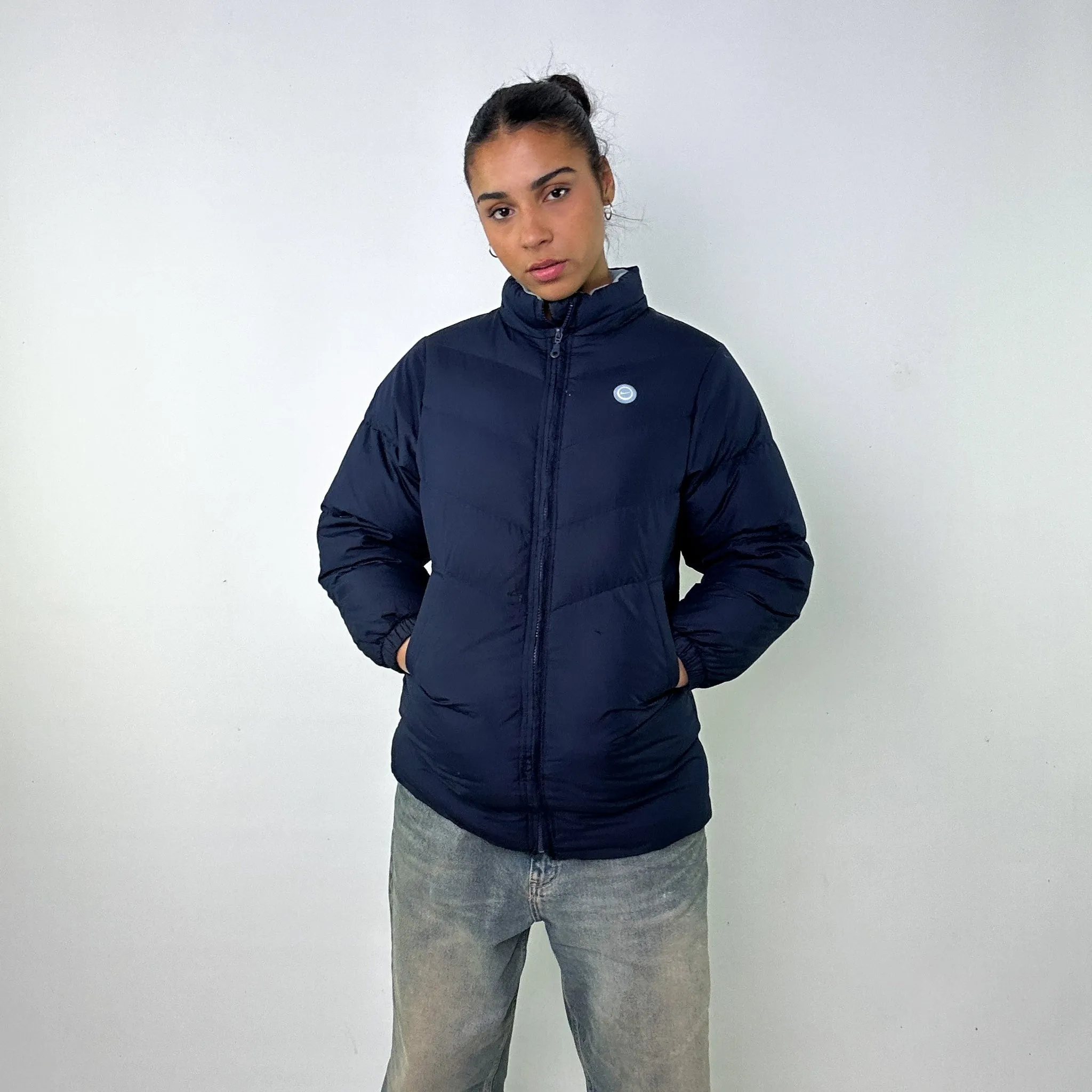 Navy Blue y2ks NIKE Puffer Jacket Coat (M)