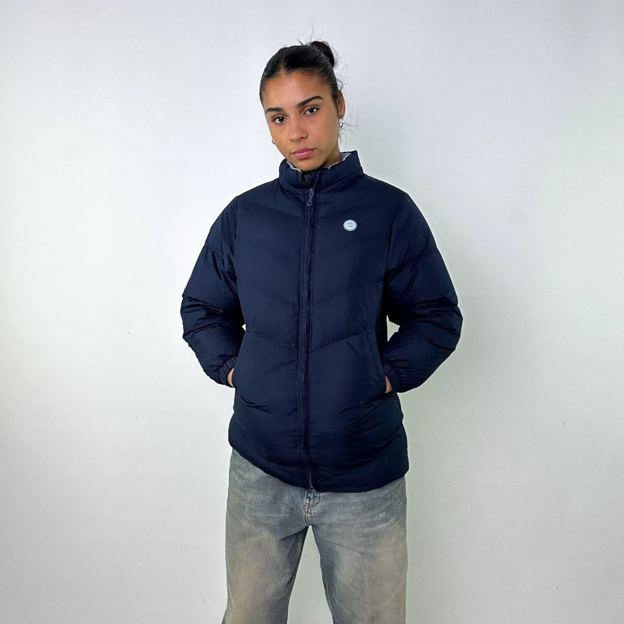 Navy Blue y2ks NIKE Puffer Jacket Coat (M)