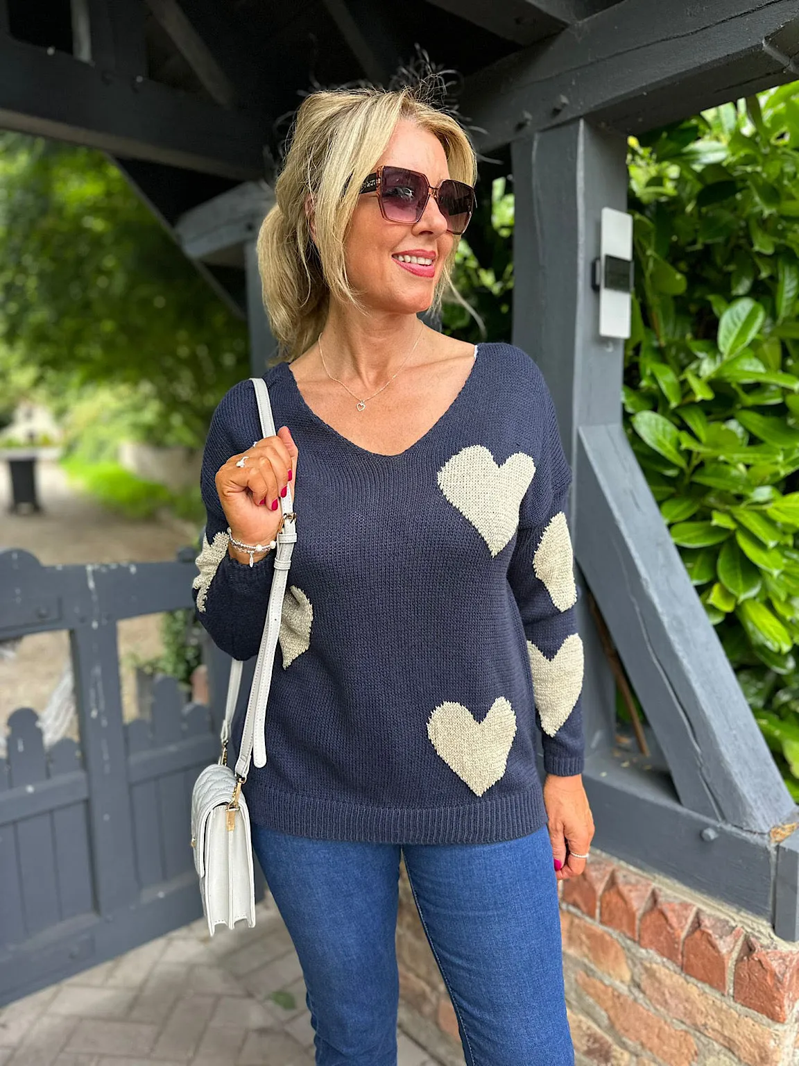 Navy Gold Heart Knit Betsie