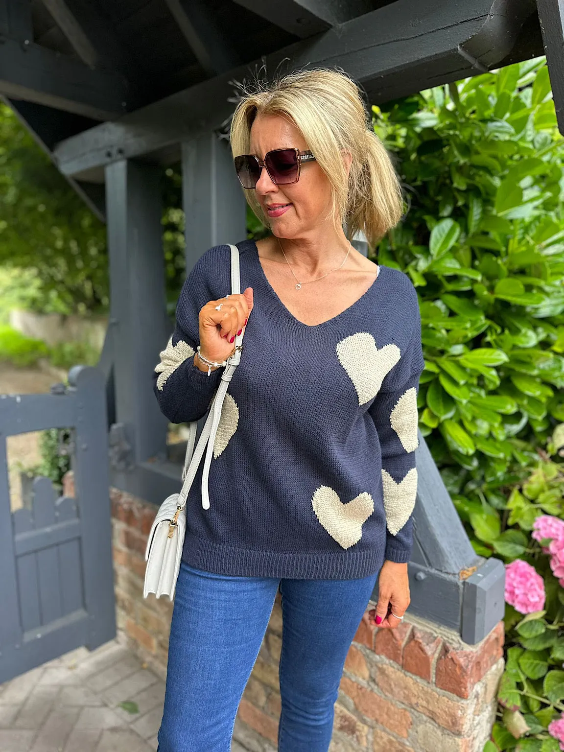 Navy Gold Heart Knit Betsie