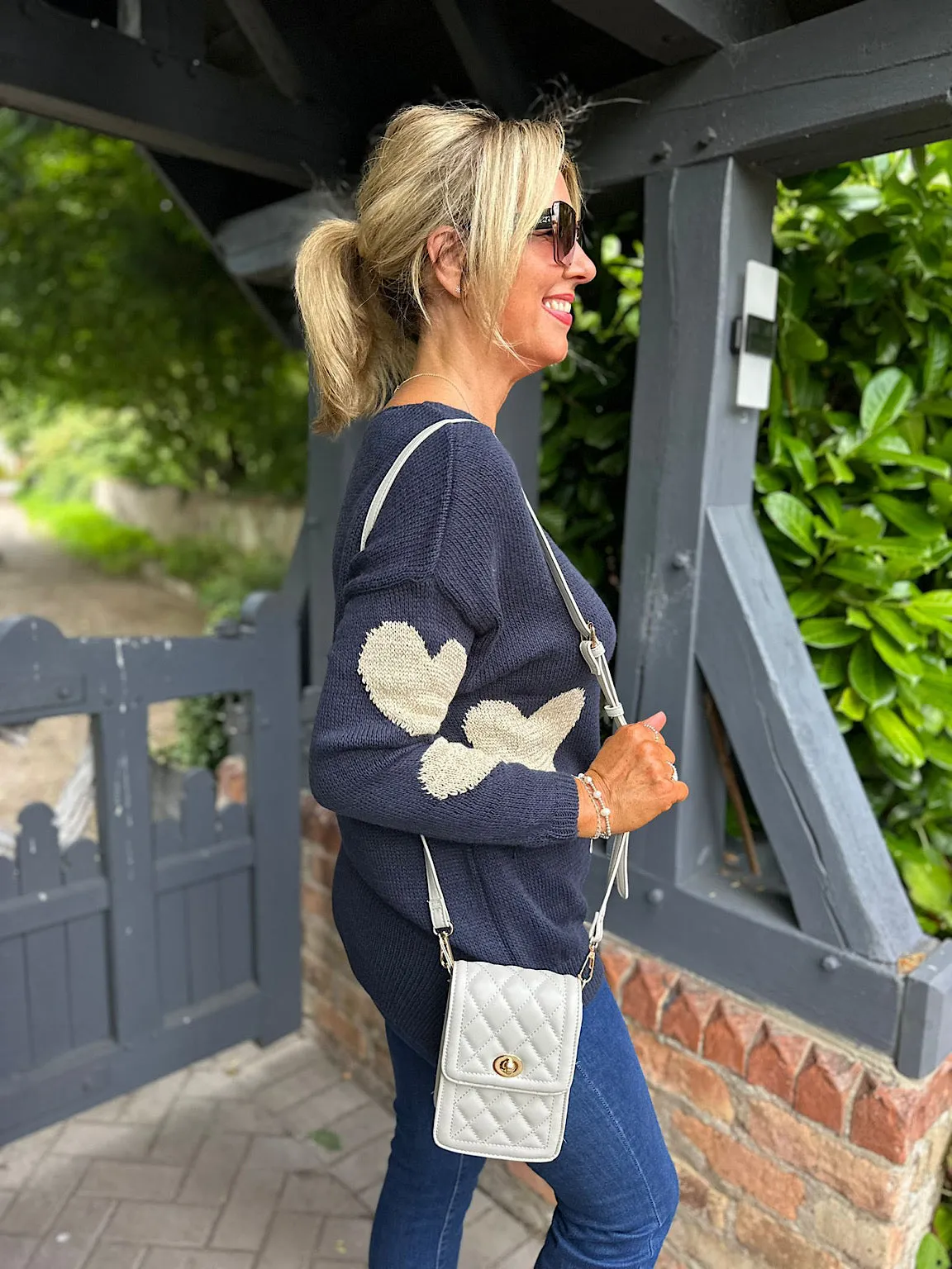 Navy Gold Heart Knit Betsie