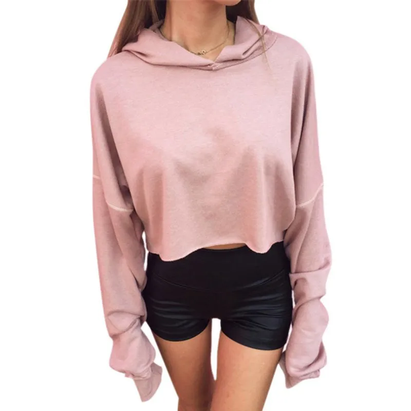 New Fashion Women Long Sleeve Casual Crop Sweatshirt Pullover Hoodies Tops Y06 SM6