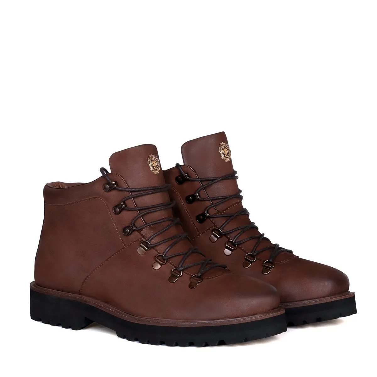 Nubuck Dark Brown Leather Lace-Up Light Weight Biker Boot for Men by Brune & Bareskin