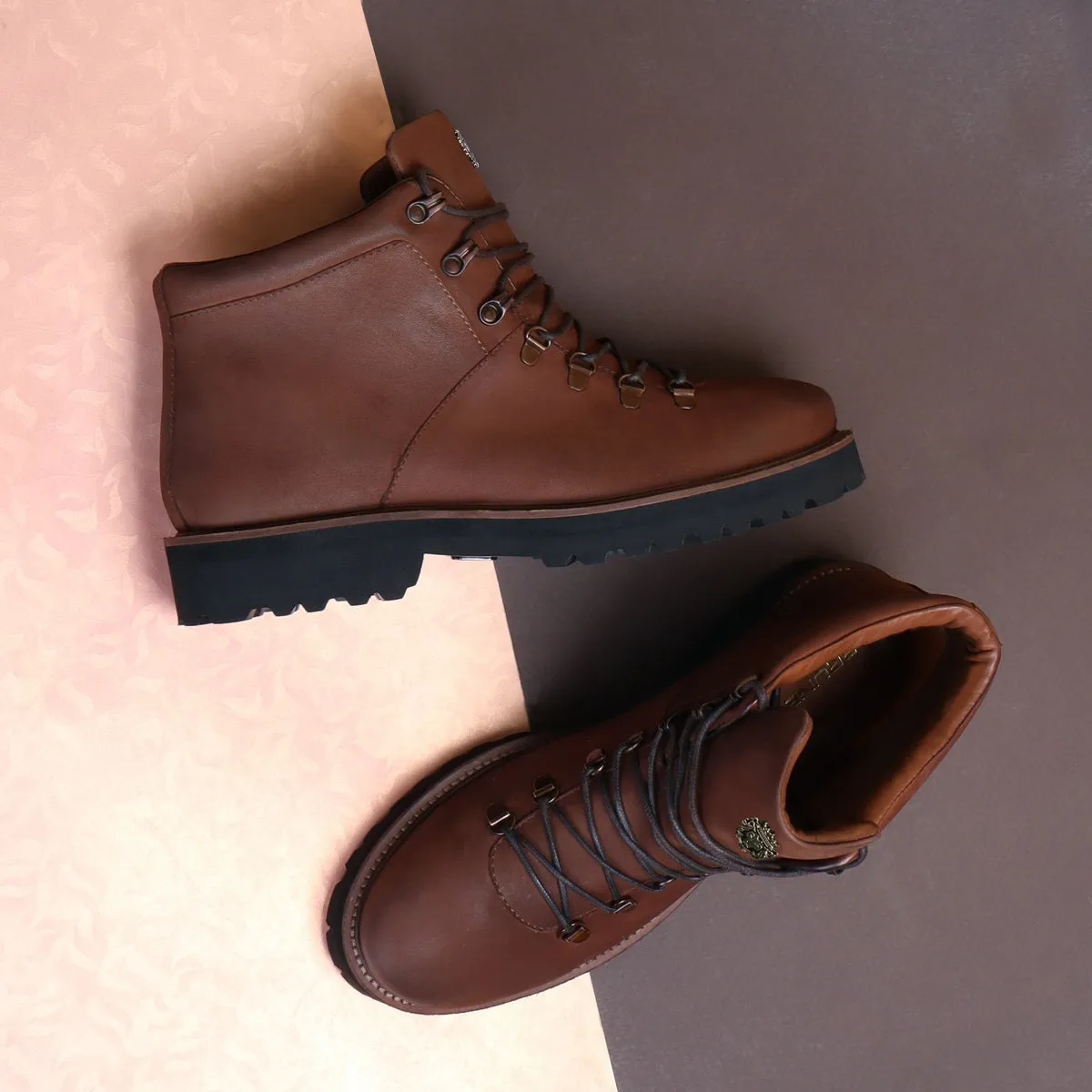 Nubuck Dark Brown Leather Lace-Up Light Weight Biker Boot for Men by Brune & Bareskin