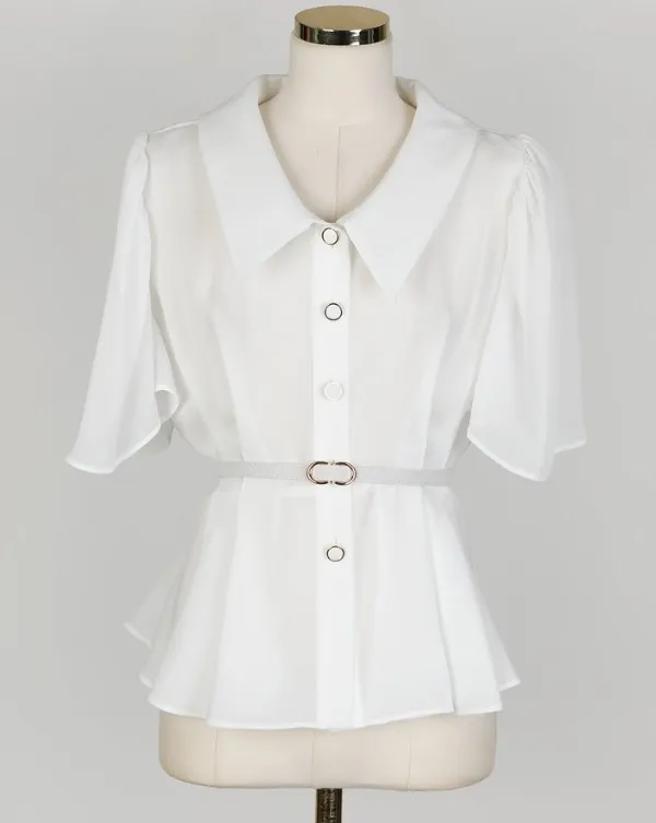 ODE  |Chiffon Plain Short Sleeves Bridal Shirts & Blouses