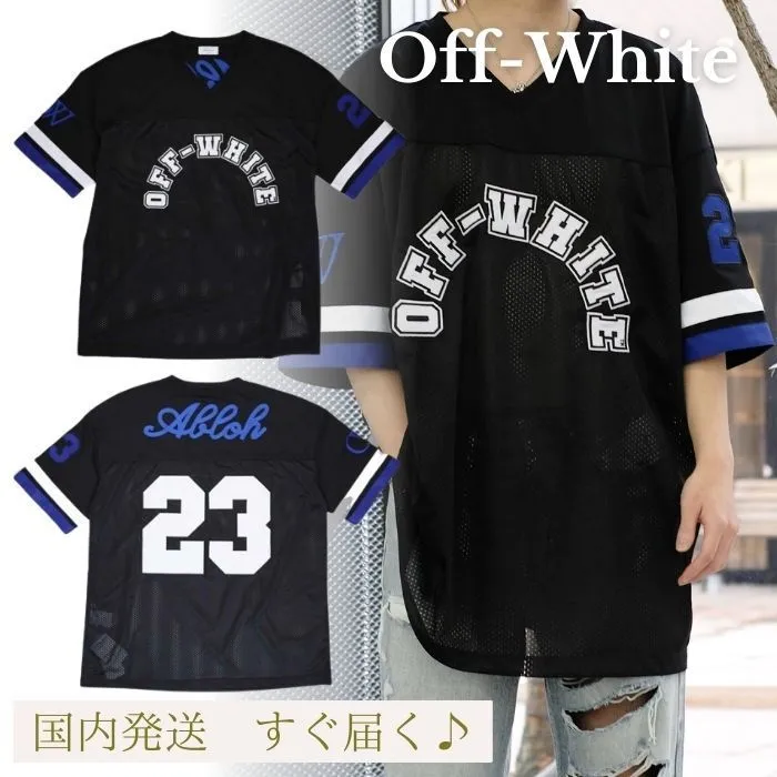 Off-White  |Street Style V-Neck Short Sleeves Oversized Logo