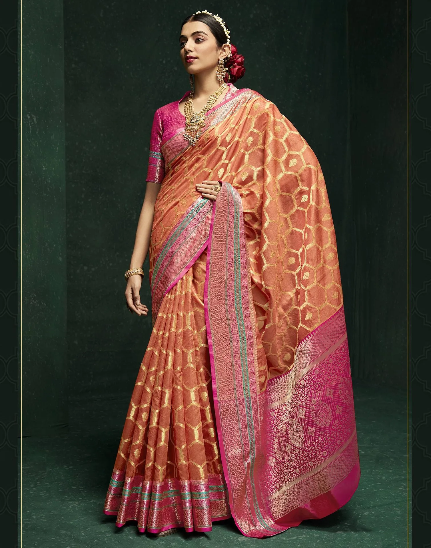 Orange Cotton Banarasi Saree