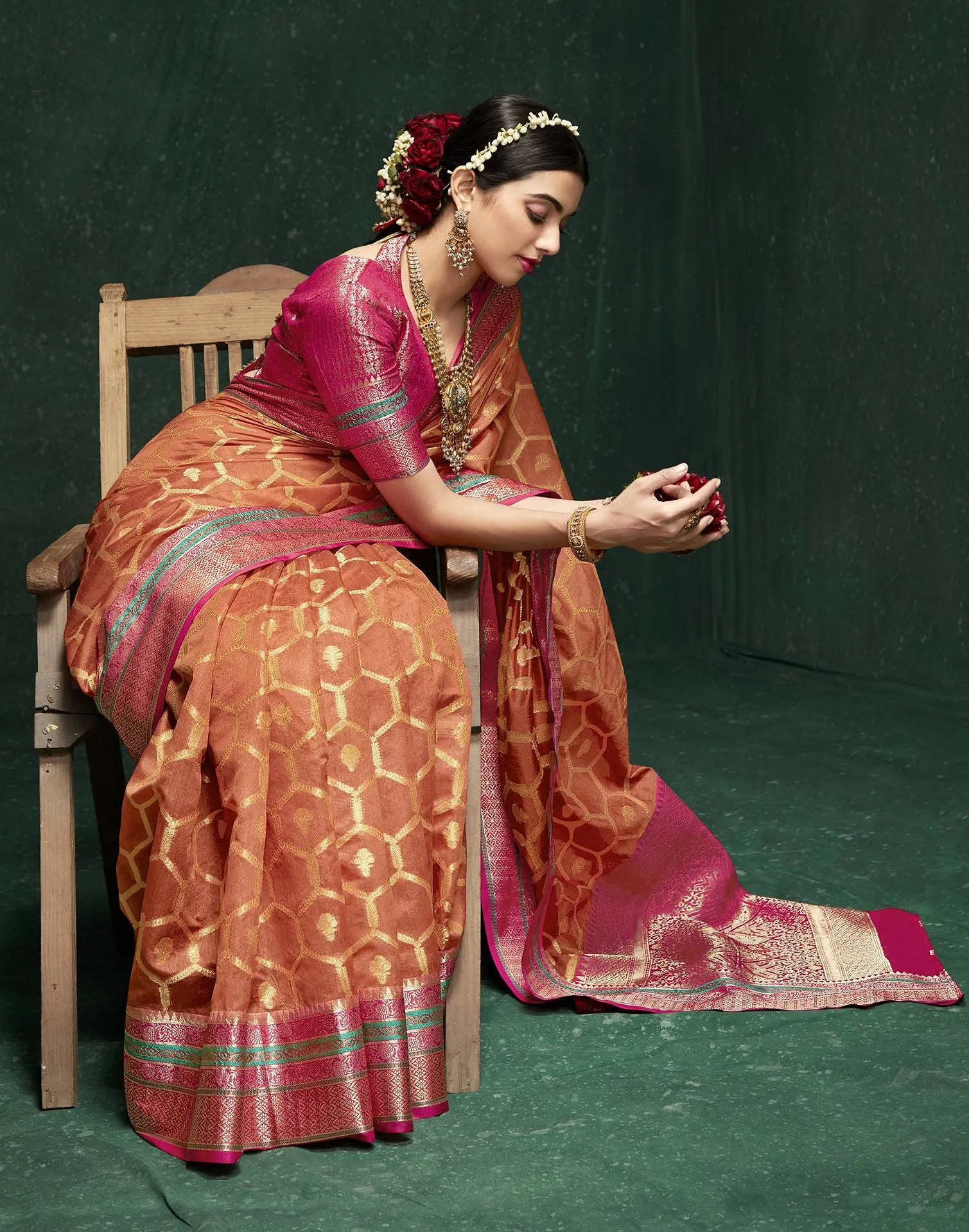 Orange Cotton Banarasi Saree