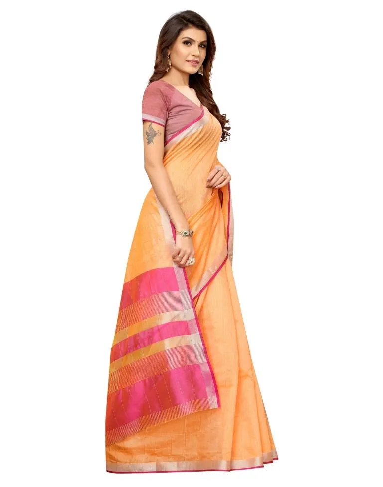 Orange Plain Silk Saree