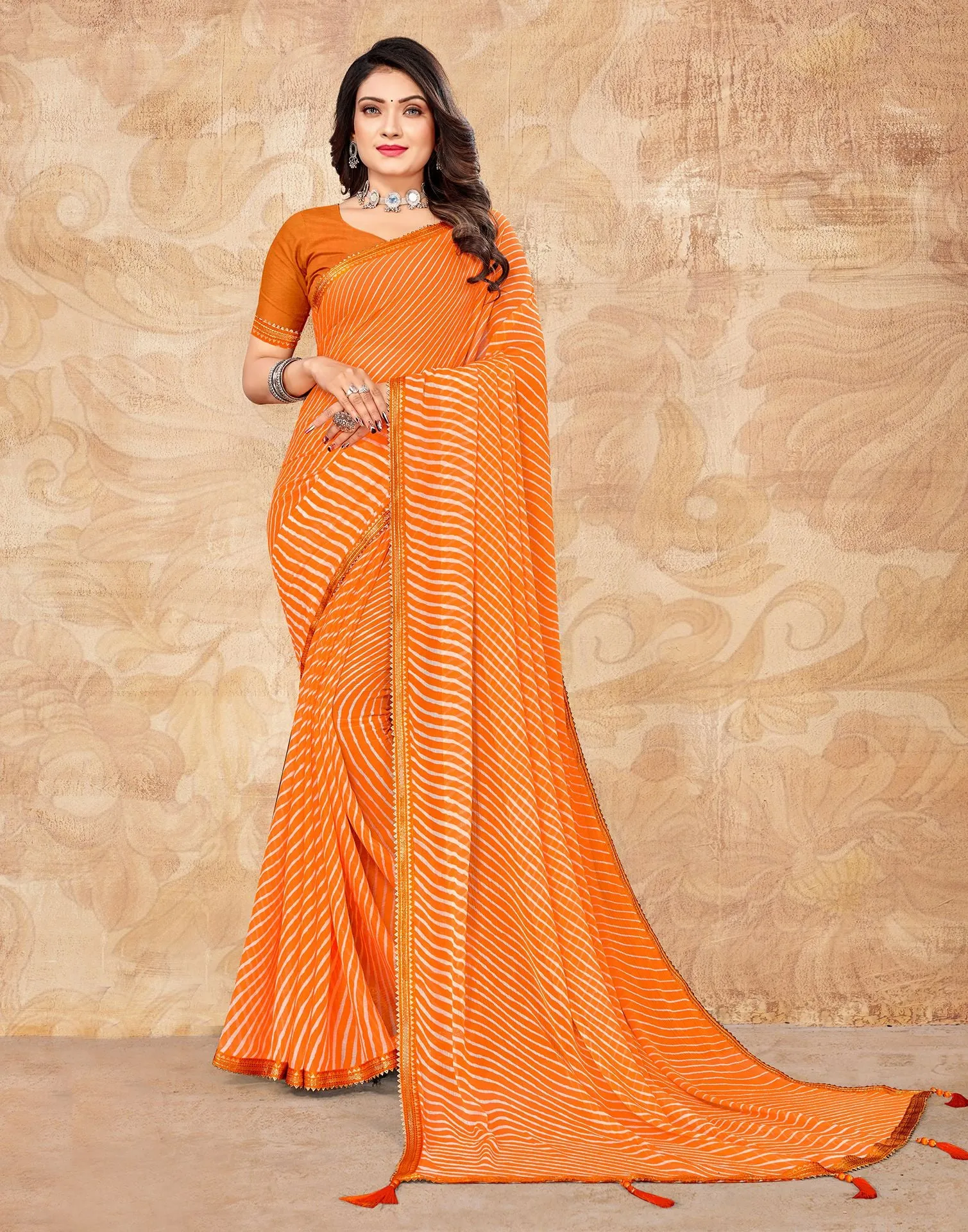 Orange Printed Saree