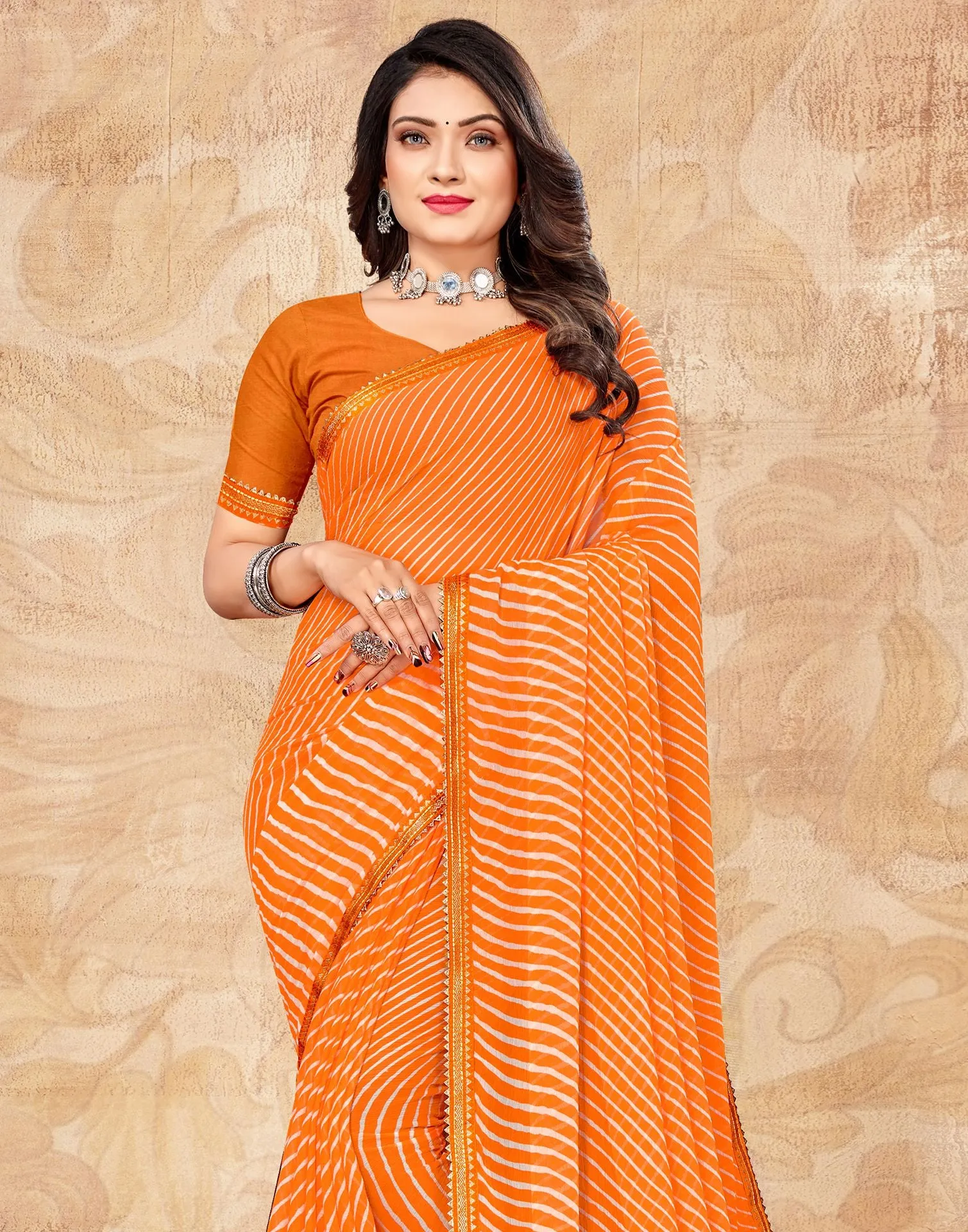 Orange Printed Saree