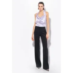 Pantaloni wide leg stretch donna Nero